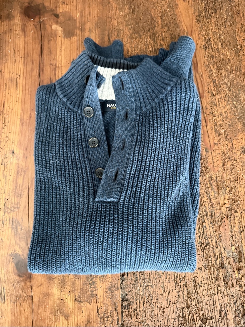 Nautica Blue Ribbed Button-Front Men's Sweater